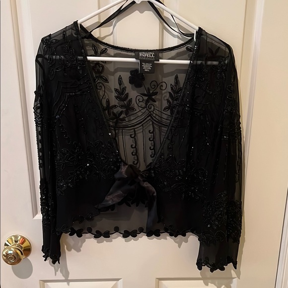 Adrianna Papell Tops - Black Silk with Beading Sheer Embroidered Top never worn